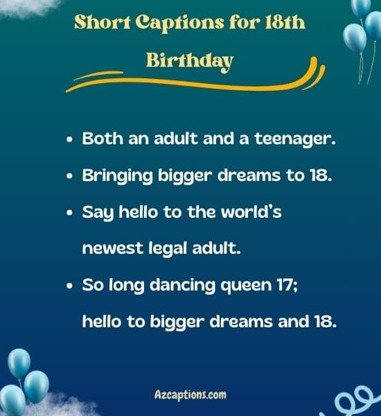 Short Captions for 18th Birthday